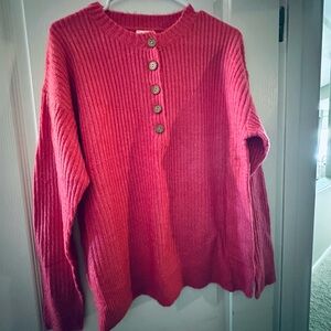 BiBi Ribbed Henley Button Top - Rose